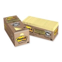 POST- IT NOTES 654R-24CP-CY 76X76 100% RECY YELLOW BX24