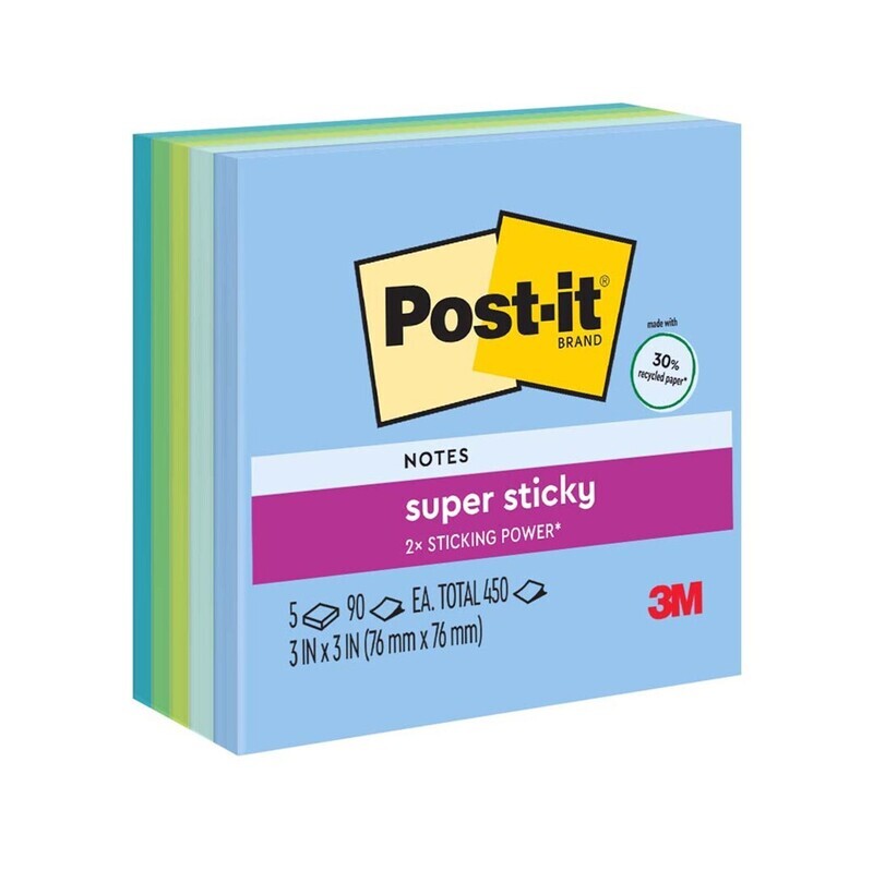 NOTES POST-IT 76X76MM SUPER STICKY 654-5SST BORA BORA PK5