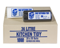 36lt Large Tidy Bin Liners Black HDPE 20x50/roll