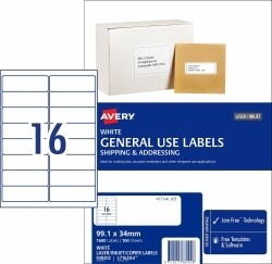 LABEL AVERY COPIER/LASER L7162GU 99.1X34 16UP BX100