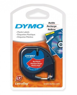LABEL TAPE DYMO 12MMX4M LETRA-TAG PLASTIC ROUSE RED