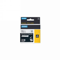 LABEL TAPE DYMO 6MMX5.5M RHINO PRO PERMANENT POLYESTER CLEAR BLACK