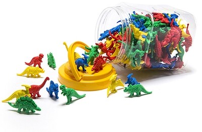 SP- COUNTERS DINOSAURS 50mm JAR (128) 8 DESIGNS 4 COLOURS LEARNING CAN BE F