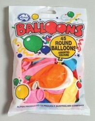 BALLOONS ALPEN 23CM ROUND ASST 45'S