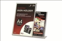 SIGN HOLDER DEFLECT-O A4 SLANTED PORTRAIT W/ SIDE DL BROCHURE POCKET
