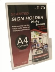 SIGN HOLDER DEFLECT-O A4 SLANTED PORTRAIT W/ FRONT DL BROCHURE POCKET