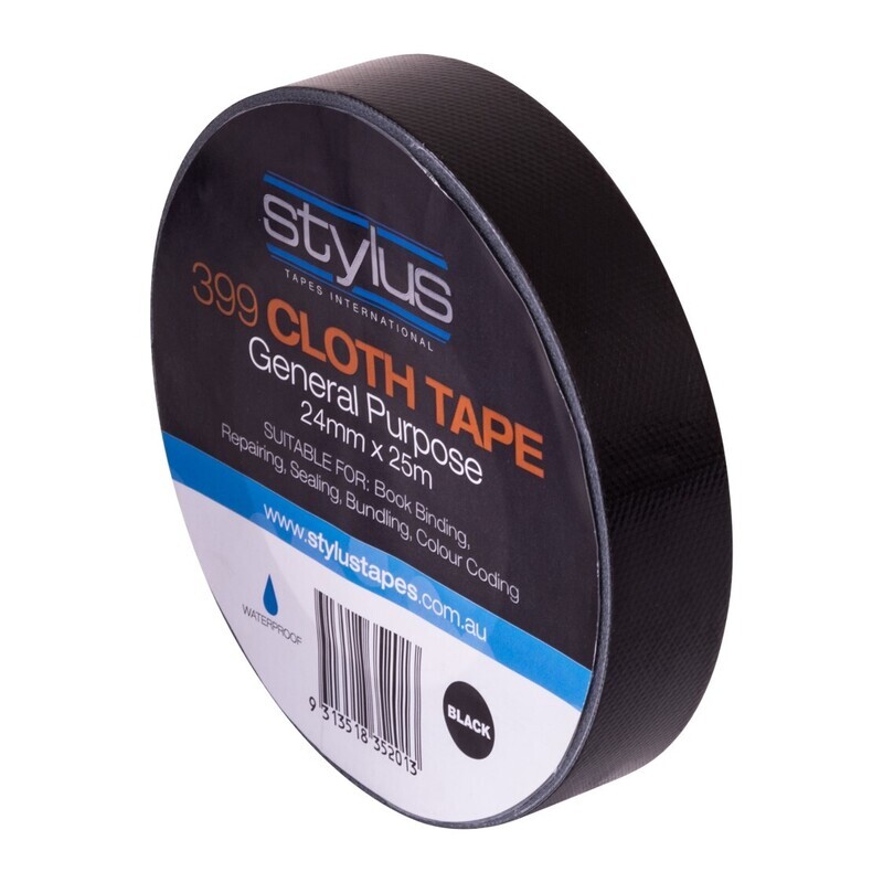 SP- CLOTH TAPE STYLUS 24MM X 25M GP RETAIL BLACK PK4