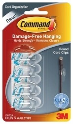 HOOKS COMMAND CORD/CABLE CLIPS SELF ADHESIVE 17017CLR PK4
