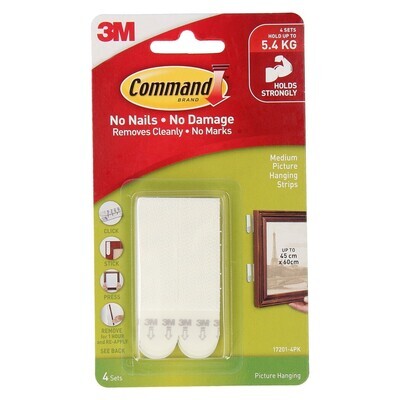 PICTURE HANGING STRIP COMMAND MEDIIUM 17201 PK4 WHITE