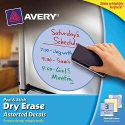 SP- DECALS AVERY PEEL & STICK DRY ERASE 254X254MM 3 ASST SHAPES