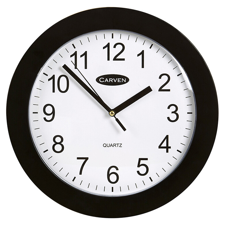 SP- WALL CLOCK CARVEN 250MM PLASTIC FRAME BLACK