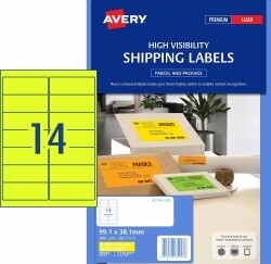 LABEL AVERY L7163FY SHIPPING HI VIS FLUORO YELLOW 14UP 25 SHTS