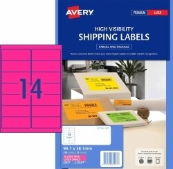 LABEL AVERY L7163FP SHIPPING HI VIS FLUORO PINK 14UP 25 SHTS