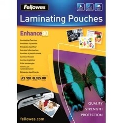 LAMINATING POUCHES FELLOWES A3 80 MICRON GLOSS PK100