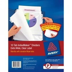 DIVIDERS AVERY A4 L7452-10 INDEX MAKER 10 TAB PUNCHED EX-WIDE