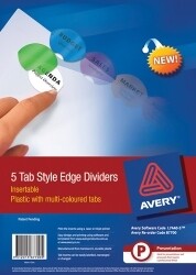 SP- DIVIDERS AVERY L7440-5 A4 5 TAB STYLE EDGE INSERTABLE