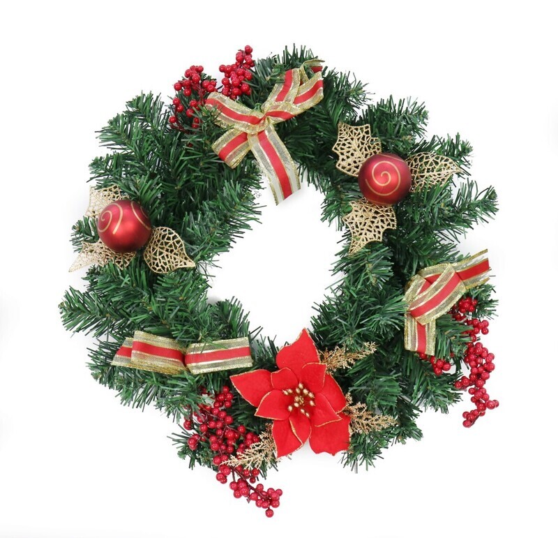 XMAS WREATH 40CM RED POINSETTIAS