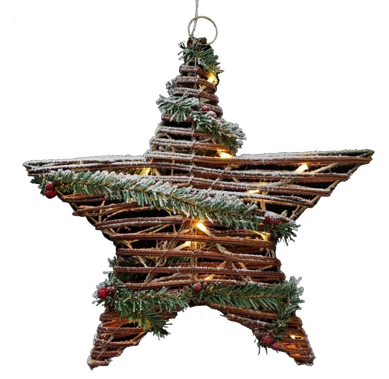 XMAS HERITAGE 38CM RATTAN FOREST STAR LIGHT UP 2XAA BATT NOT INCL