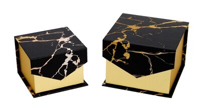 XMAS GIFT BOX 110 & 80MM SET OF 2 FLIP LID BLACK WITH GOLD FOIL