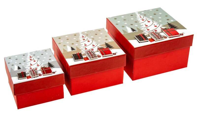 XMAS GIFT BOX 130 110 & 90MM SET OF 3 SQUARE CLASSIC FOIL