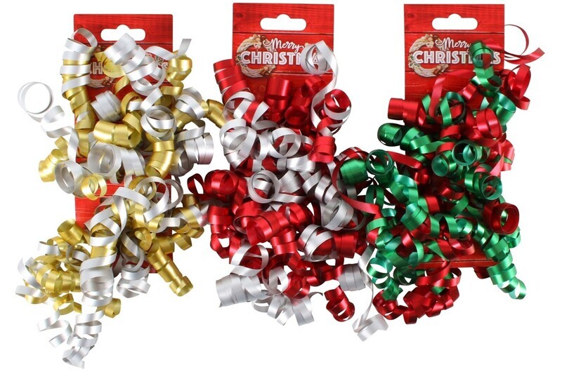 XMAS GIFT BOW 15X7X7CM CURLY MATTE METALLIC 2 COLOUR
