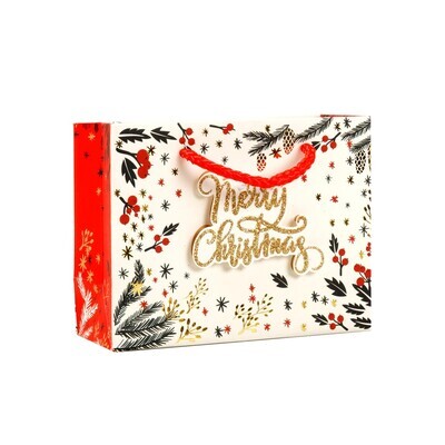 XMAS GIFT BAG 140X110X65MM MODERN FOIL AND GLITTER SMALL