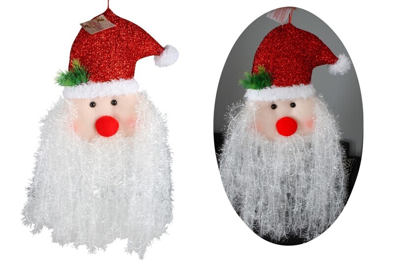 XMAS DECO HANGING 50X40CM SANTA WITH LIGHTS