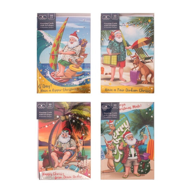 XMAS CARDS 115X177MM AUSSIE SANTA PK10