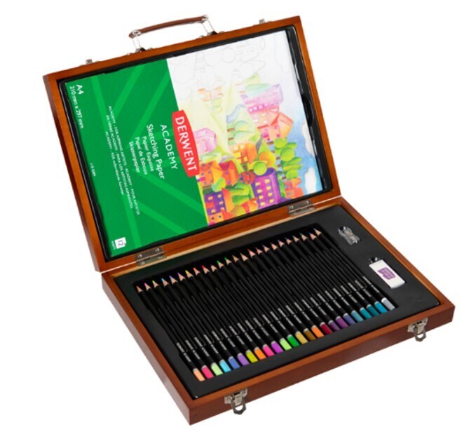 ART SET DERWENT ACADEMY WOODEN GIFT BOX SET OF 28