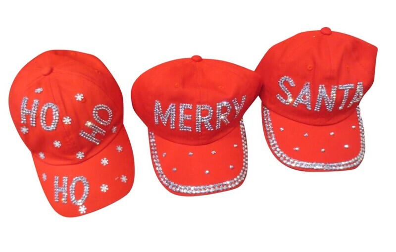 XMAS HAT BASEBALL CAP JEWELLED 3 ASST