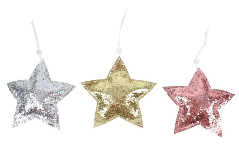 XMAS DECO TREE STAR PAILLETTE 13CM 3 ASST