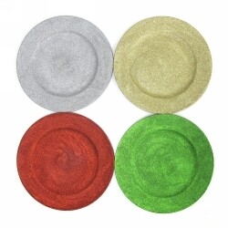 DECORATION PLATE 33CM XMAS WITH GLITTER ASST