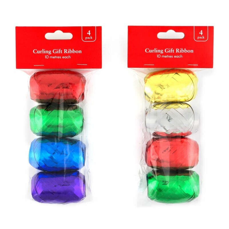 RIBBON CURLING XMAS METALLIC 5MMX10M 4 PACK