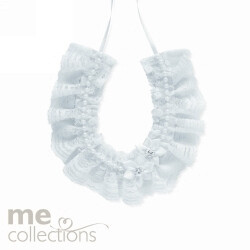 SP- WEDDING CHARM ME HORSESHOE LACE W/FLOWER & DIAMANTE WHITE