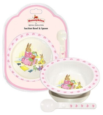 BABY GIFT BUNNYKINS SUCTION BOWL & SPOON SWEETHEARTS PINK