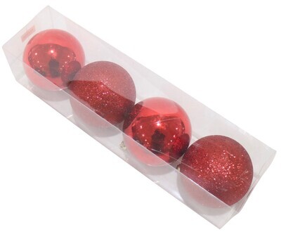 DECORATION XMAS BAUBLES 80MM 4 PIECES SHINY AND GLITTER RED