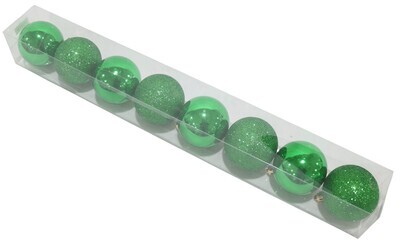 DECORATION XMAS BAUBLES 60MM 8 PIECES SHINY AND GLITTER GREEN