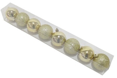 DECORATION XMAS BAUBLES 60MM 8 PIECES SHINY AND GLITTER GOLD