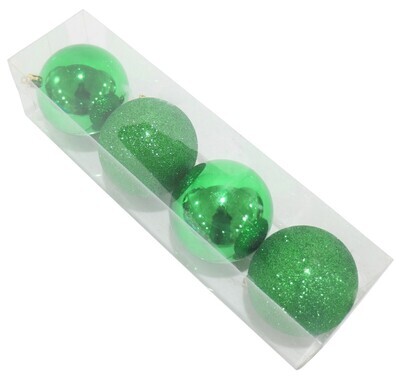 DECORATION XMAS BAUBLES 80MM 4 PIECES SHINY AND GLITTER GREEN