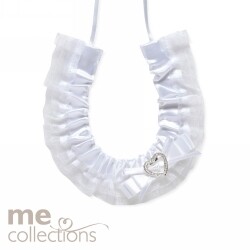 SP- WEDDING CHARM ME HORSESHOE W/HEART BROOCH & BOW WHITE