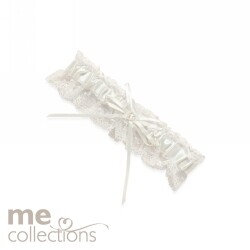 WEDDING GARTER WITH LACE ME PEARL HEART & DIAMANTE IVORY