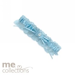 WEDDING GARTER WITH LACE ME PEARL HEART & DIAMANTE BLUE