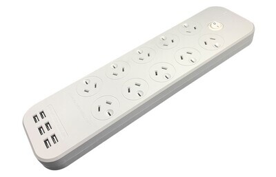 POWERBOARD JACKSON INDUSTRIES 10 OUTLET USB SWITCHED FAST CHARGING WHITE