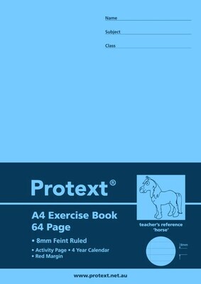 EXERCISE BOOK PROTEXT A4 8MM RULED PP COVER 64PG HORSE