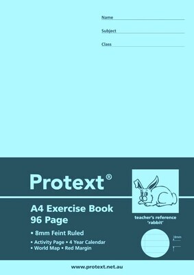 EXERCISE BOOK PROTEXT A4 8MM RULED PP COVER 96PG RABBIT