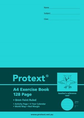 EXERCISE BOOK PROTEXT A4 8MM RULED PP COVER 128PG OWL