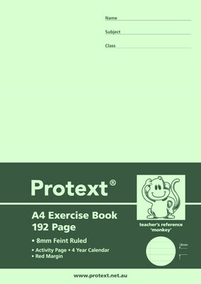 EXERCISE BOOK PROTEXT A4 8MM RULED PP COVER 192PG MONKEY