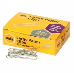 PAPER CLIPS MARBIG 33MM LARGE ROUND CHROME PK100