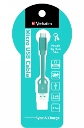 CABLE CHARGE & SYNC VERBATIM 8.5CM KEYCHAIN MICRO USB AQUA