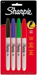 MARKER SHARPIE PERMANENT FINE TIP ASST PK4
